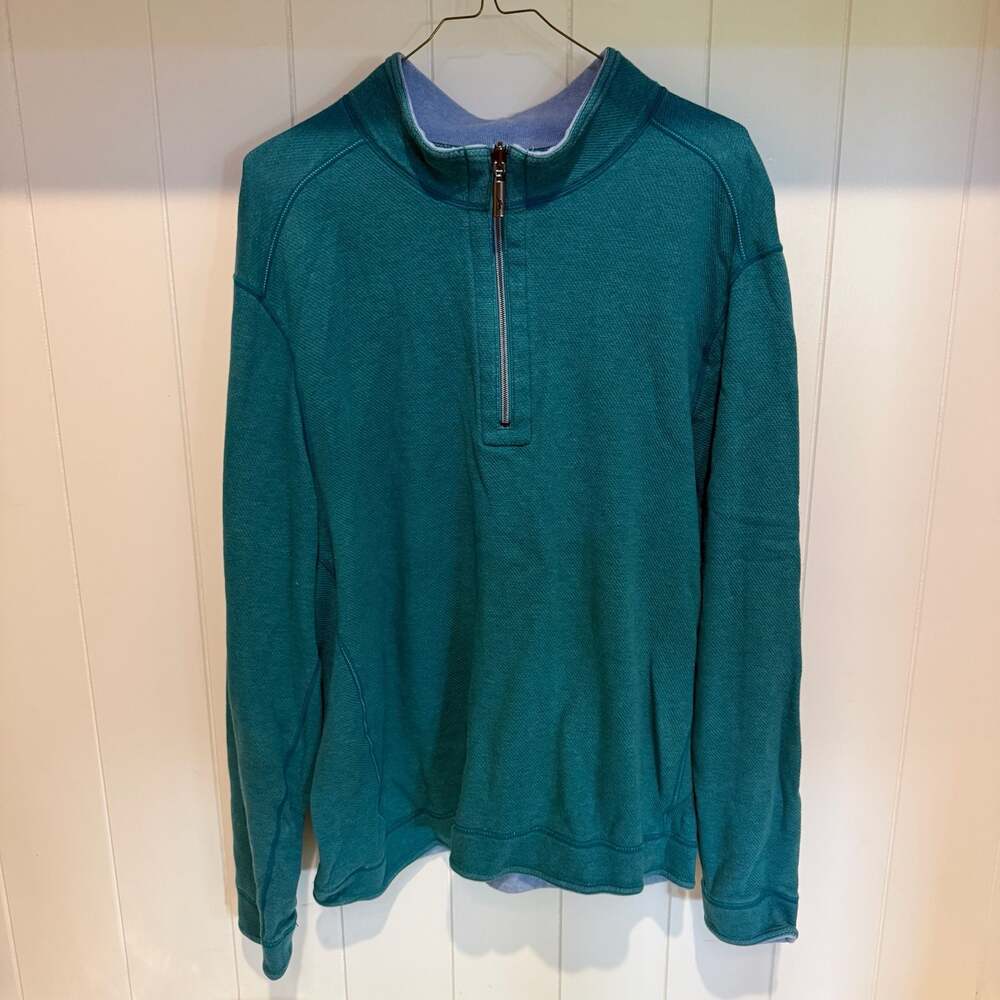 Tommy Bahama Flipshore Reversible Half-Zip Pullover Sweater Emerald Green Gray